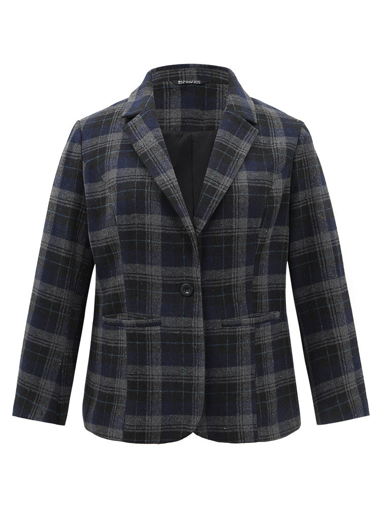 Plaid Button Up Suit Collar Blazer