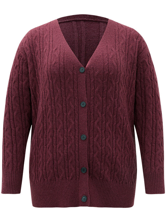 Solid Cable Knit Button Fly Cardigan