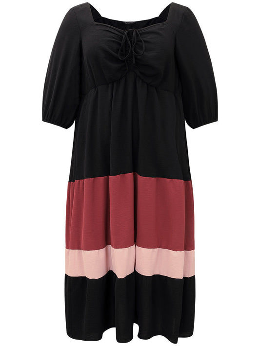 Colorblock Contrast Layered Hem Ruched Dress