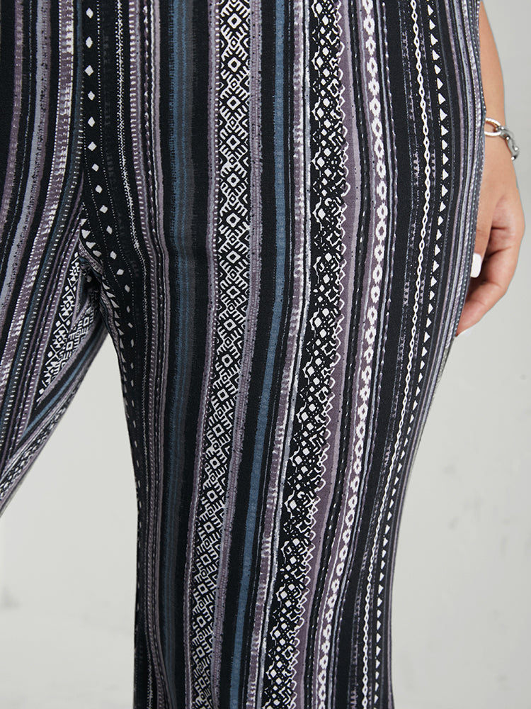 Geometric Print Pocket Flare Leg Pants