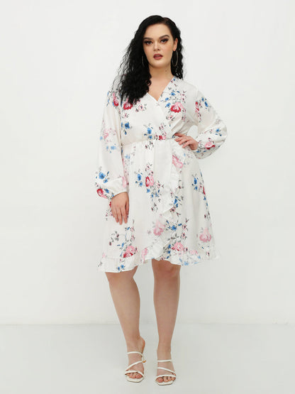 Ruffled V-neck Wrap Dress