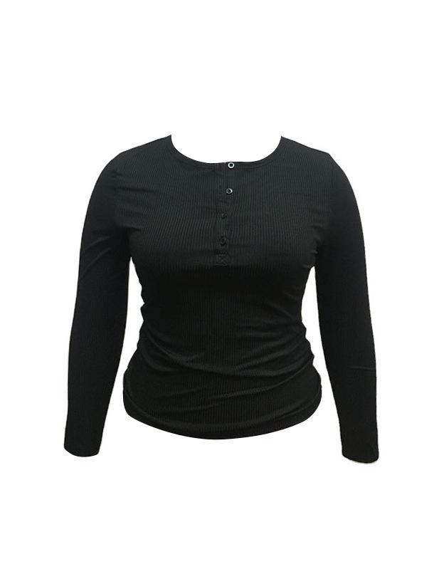 Basic Button Collar Ribbed Knit Top