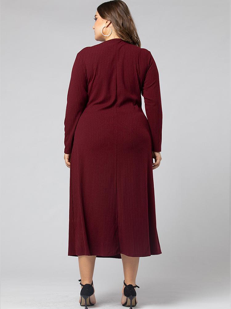 Button V-neck Basic Maxi Dress