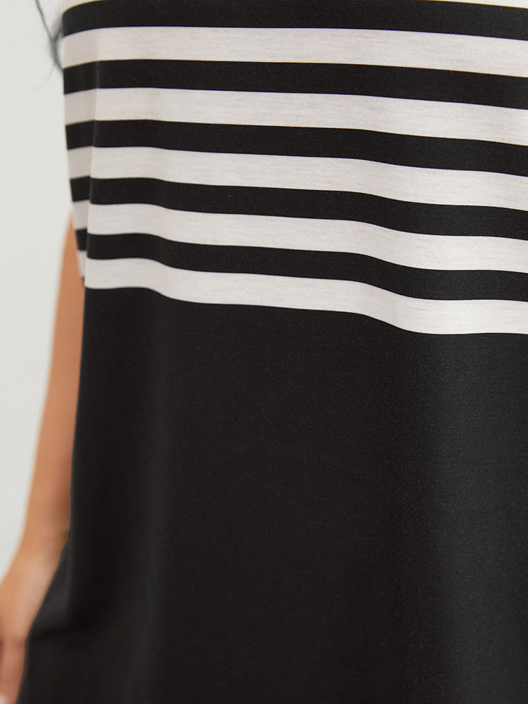 Striped Contrast Lace Mesh Arc Hem Tank Top