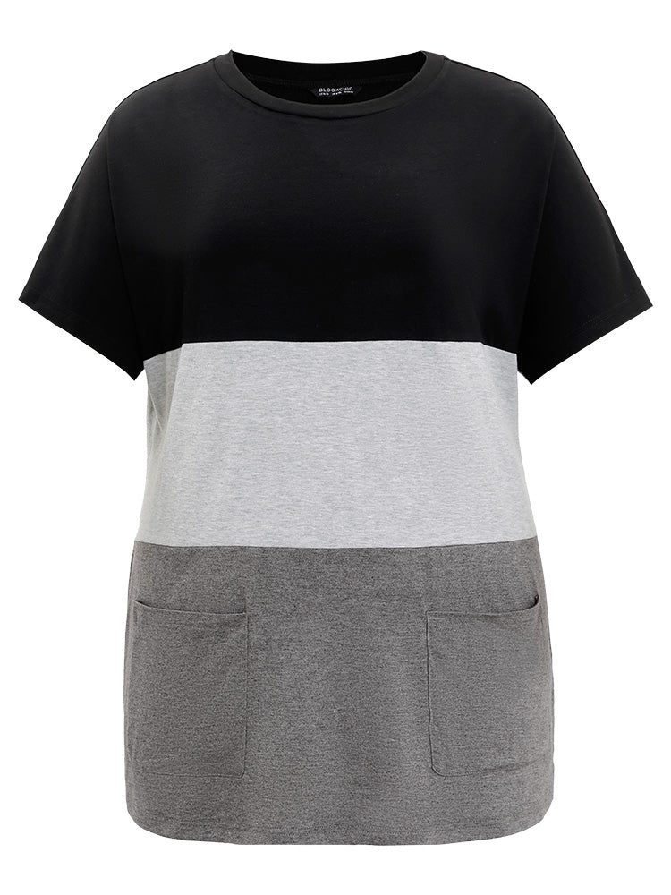Color Block Contrast Heather Pocket Front T-shirt