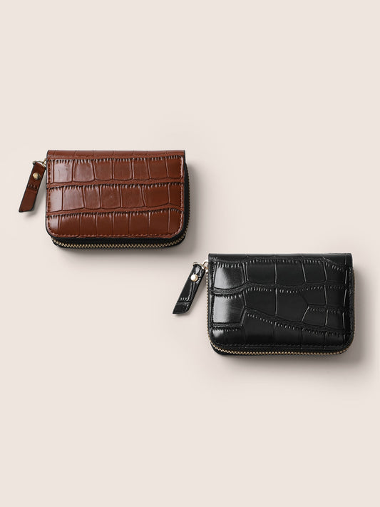 2pcs Simple Basic Crocodile Embossed Quilted Purses