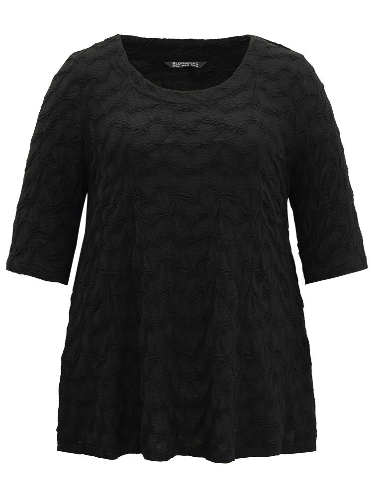 Plain Texture Pocket Crew Neck T-shirt