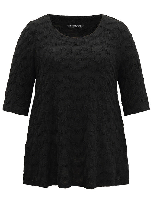 Plain Texture Pocket Crew Neck T-shirt