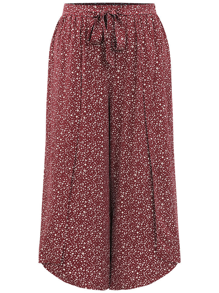 Leopard Print Ties Wrap Hem Wide Leg Pants