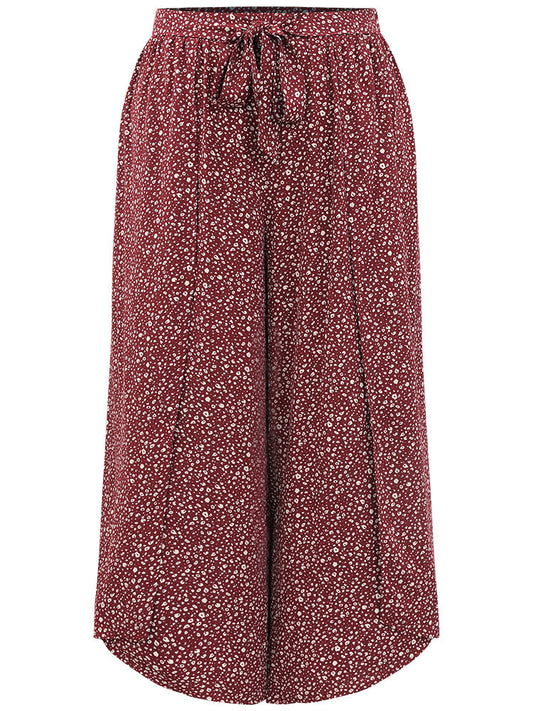 Leopard Print Ties Wrap Hem Wide Leg Pants