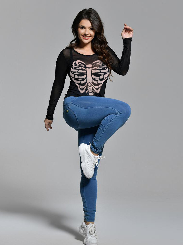 Halloween Skull Print Mesh T-shirt