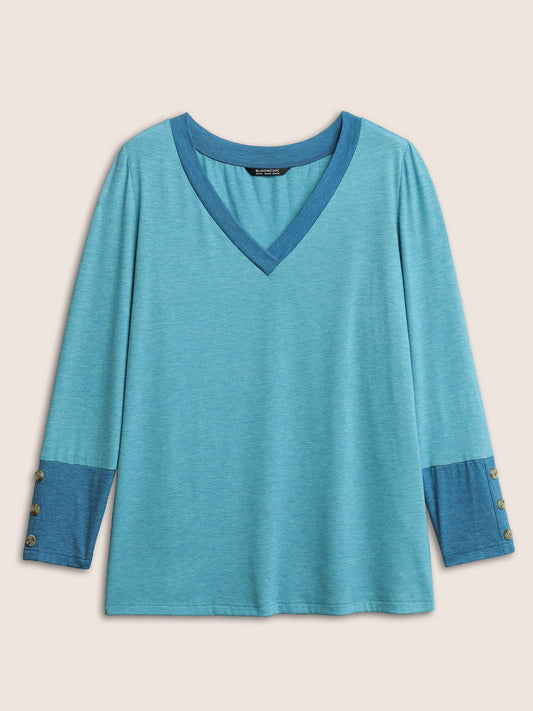 Contrast Patchwork Button Detail T-shirt