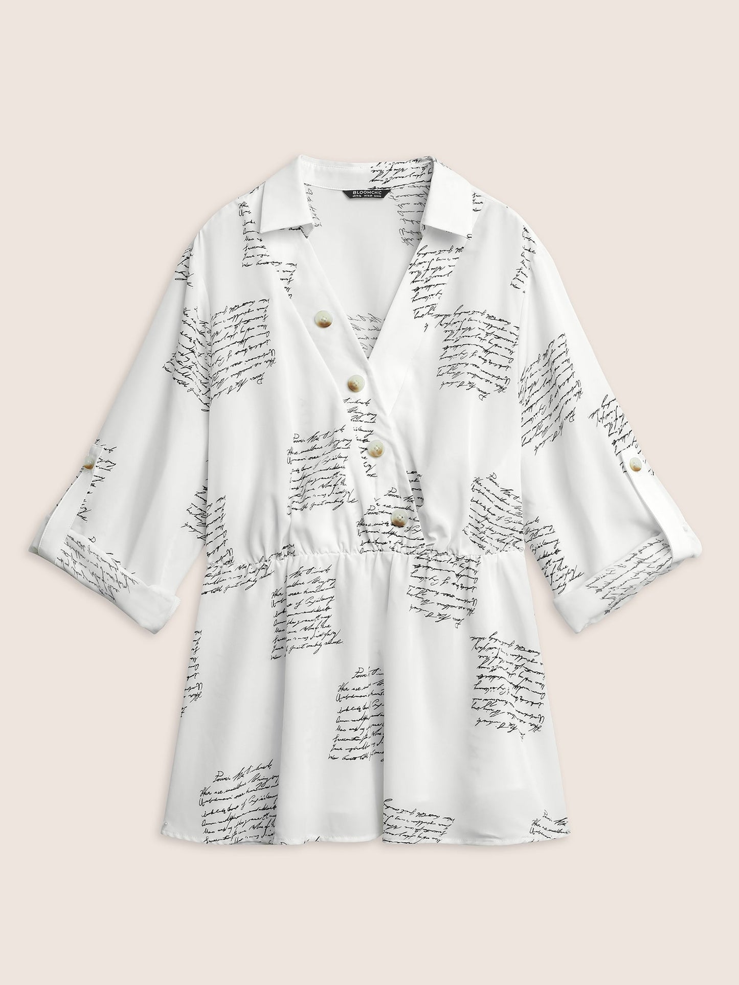 Letter Elastic Waist Button Detail Blouse