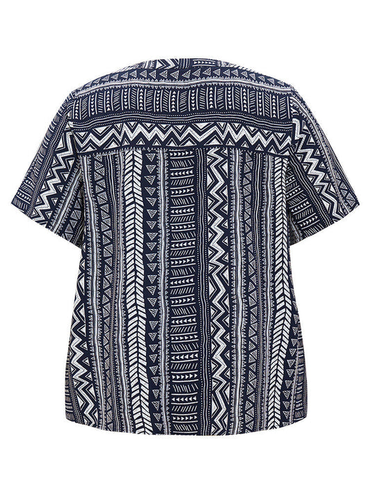 Geometric Print Notched Neck Blouse