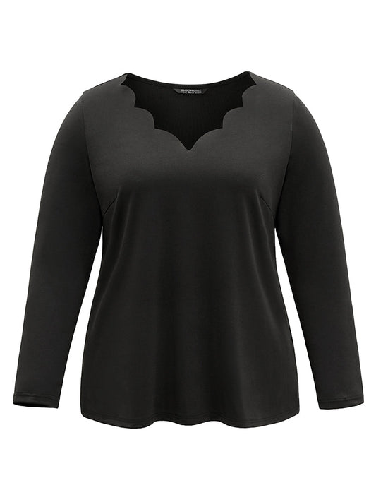 Halloween Solid Scalloped Trim  Knit T-shirt