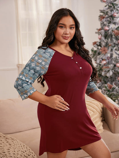 Christmas Geo Print Button Half Dress