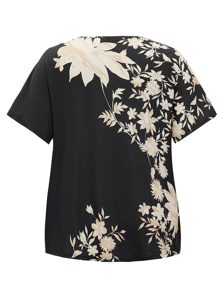 Floral Printed Short Sleeve Round Neck T-shirt