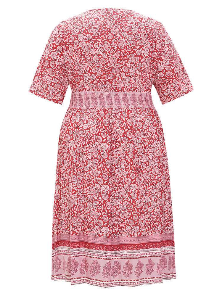 Bandana Print Pocket Dolman Sleeve Shirred Waist Dress