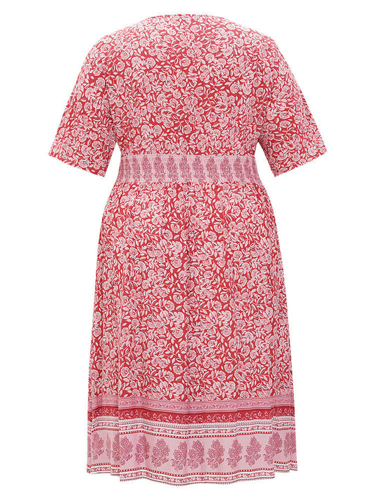 Bandana Print Pocket Dolman Sleeve Shirred Waist Dress