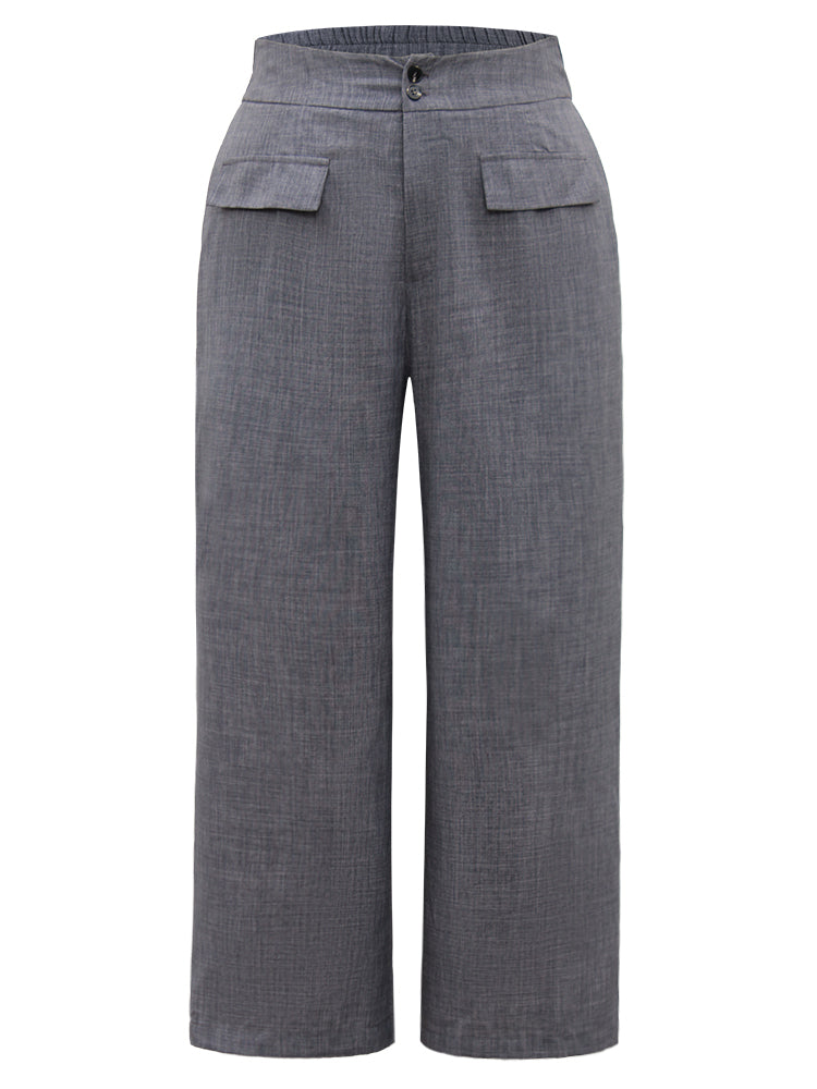 Textured Button Up Flap Detail Wide Leg Pants