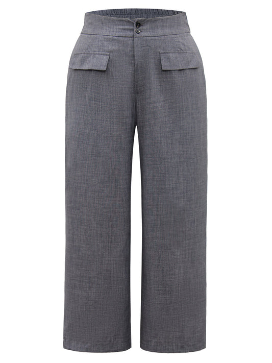 Textured Button Up Flap Detail Wide Leg Pants