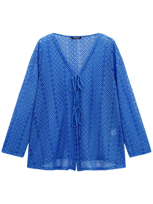 Plain Knot Lace Mesh Hollow Out Jacket