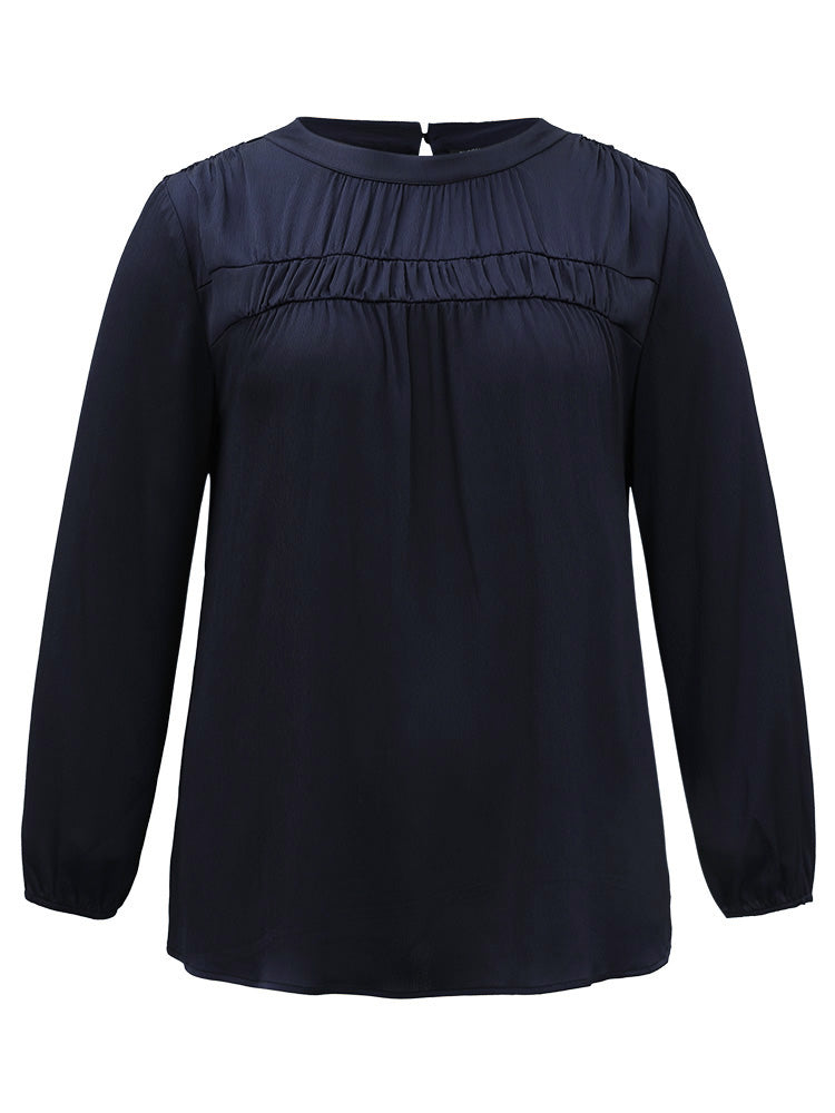 Static-Free Plain Gathered Blouse