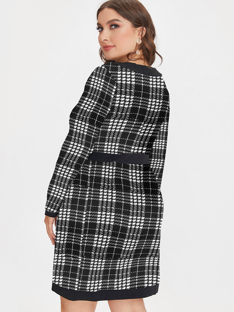 Tartan Pattern Square Neck Button Dress
