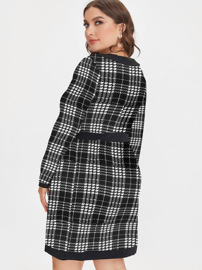 Tartan Pattern Square Neck Button Dress