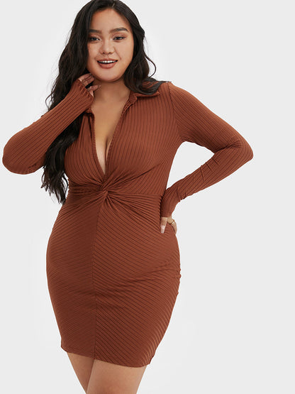 Twist Front Collared Bodycon Dress