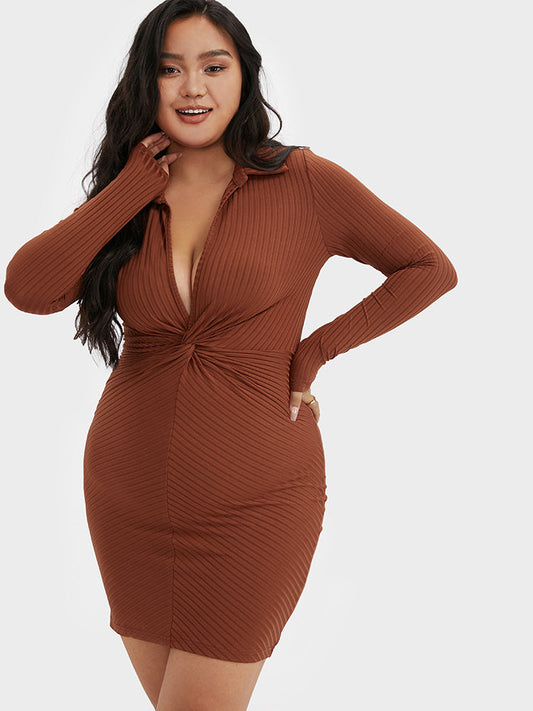 Twist Front Collared Bodycon Dress