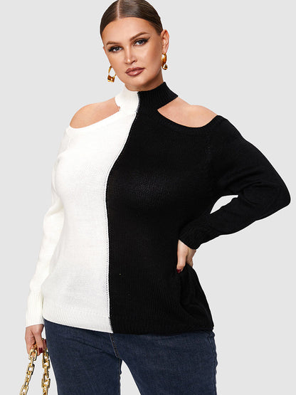 Colorblock Cut Out Shoulder Sweater