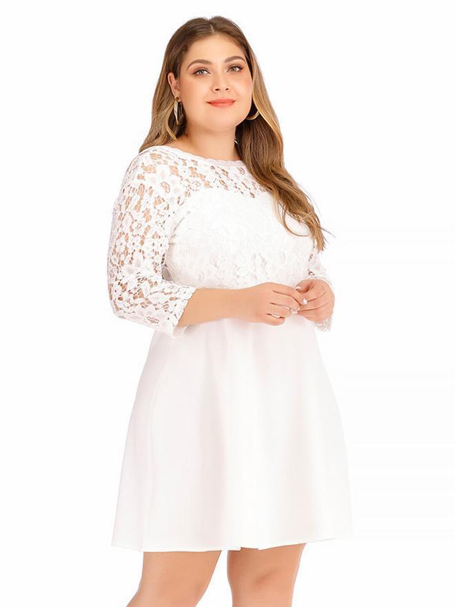 Lace Patchwork Round Neck  Backless Dress