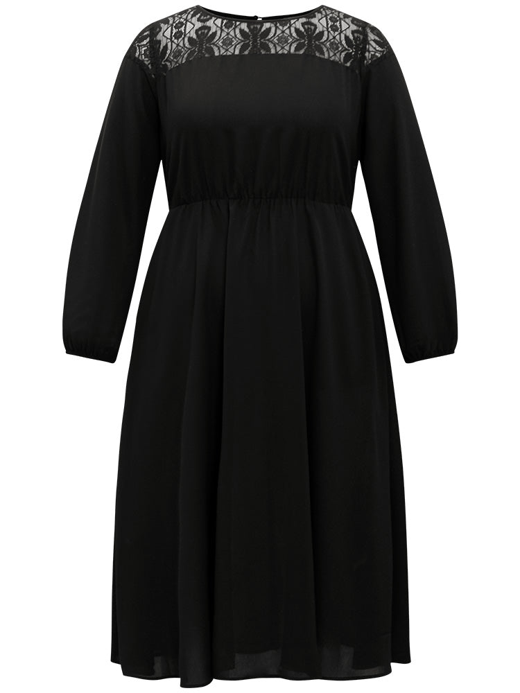 Lace Panel Patchwork Lantern Sleeve Dress