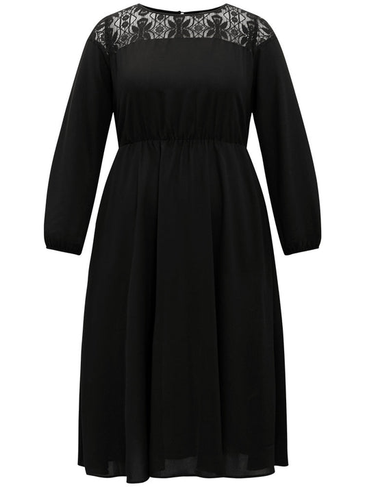 Lace Panel Patchwork Lantern Sleeve Dress