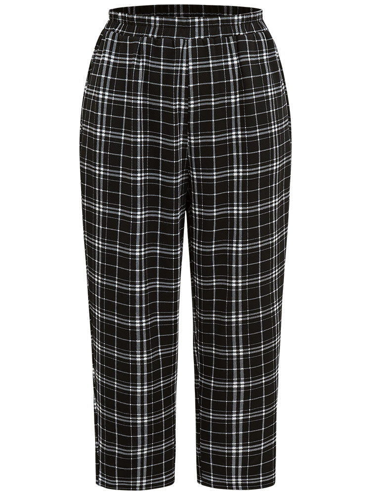 Plaid Elastic Waist Straight Leg Pants