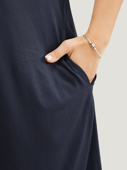 Heart & Slogan Print Short Sleeve Pocket Midi Dress