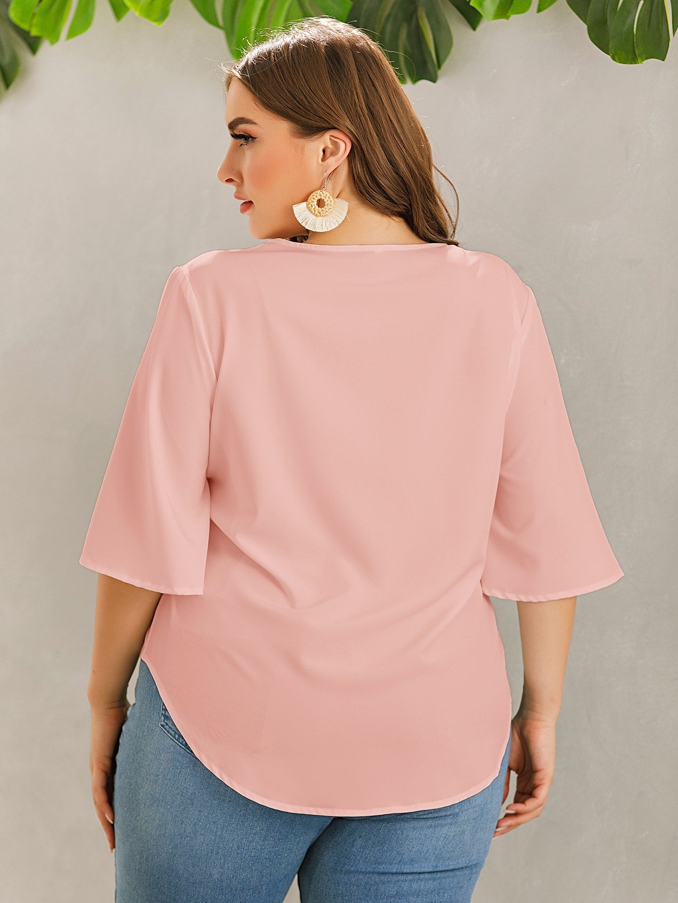 Solid Button Through Tie Front Blouse