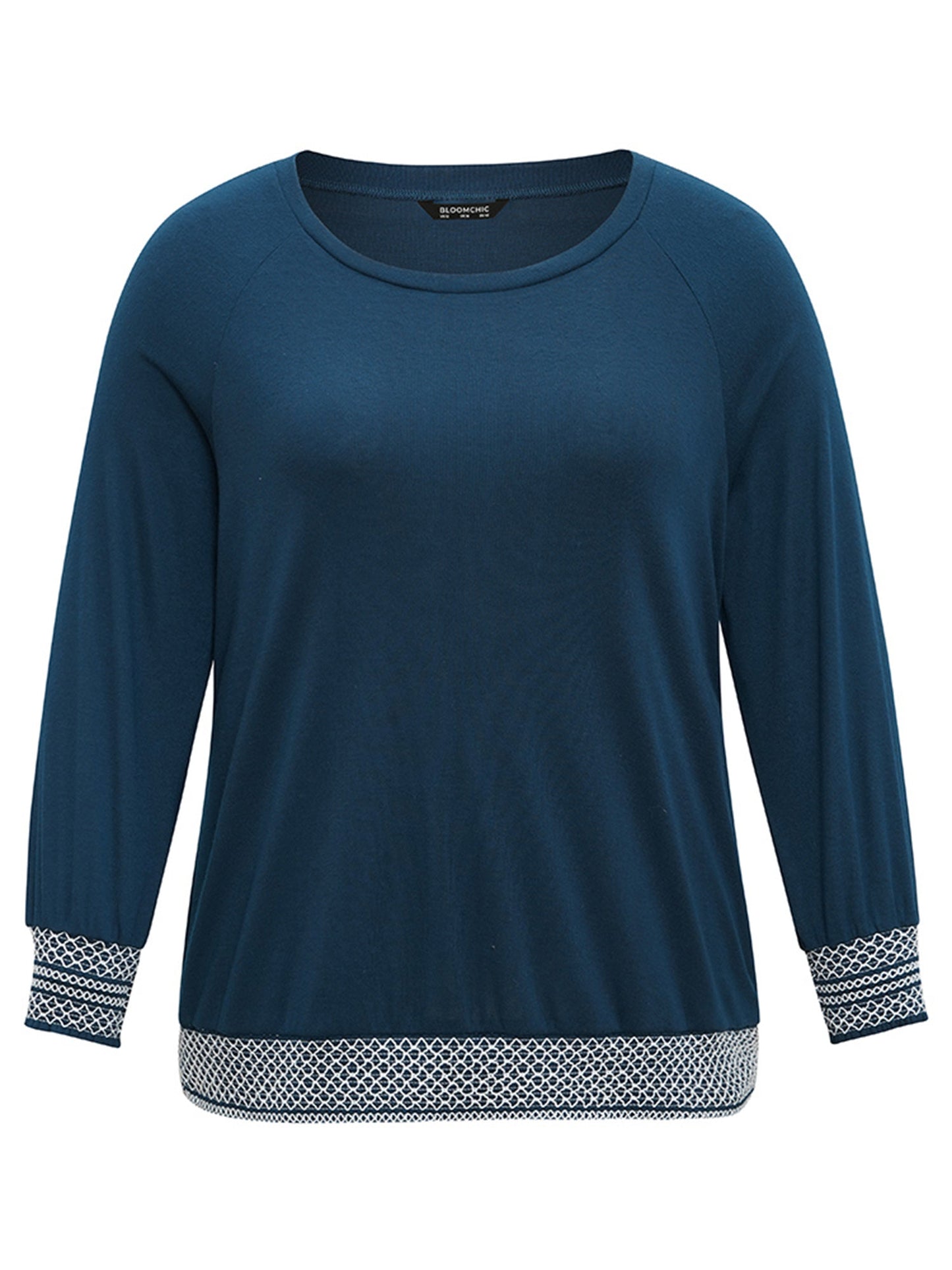 Round Neck Shirred Contrast Raglan Sleeve T-shirt