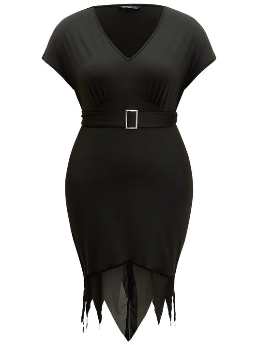 Halloween Solid Mermaid Hem Mesh Bowknot Dress