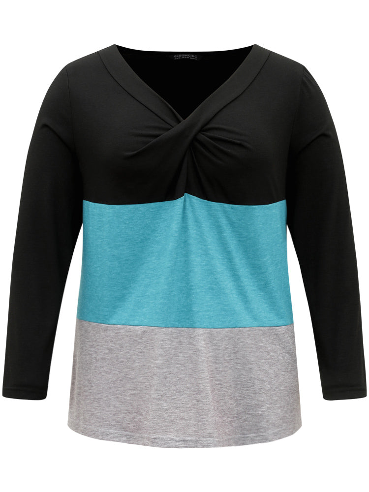Colorblock Contrast Twist Front T-shirt