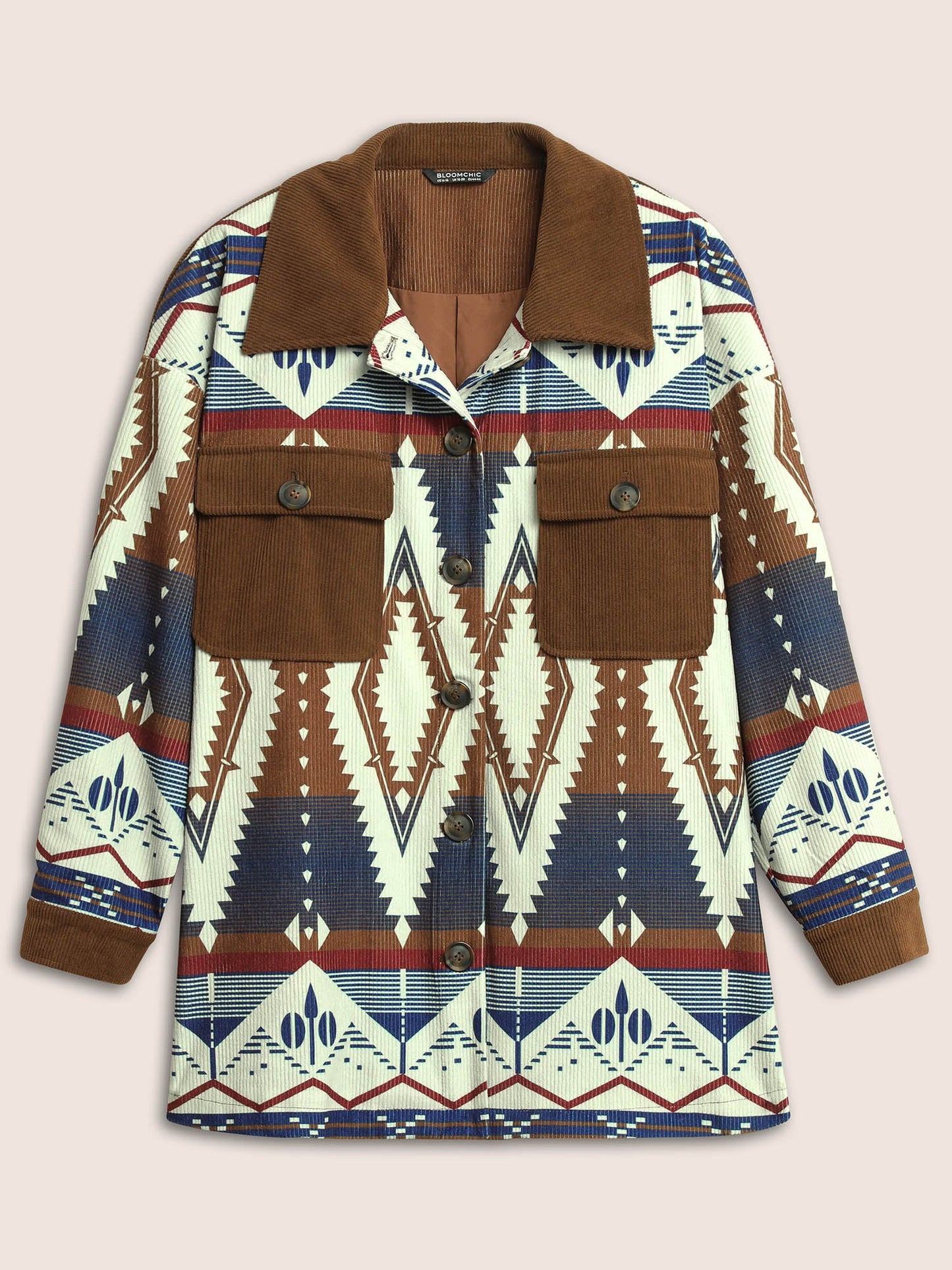 Geometric Patchwork Corduroy Patched Pocket Jacket