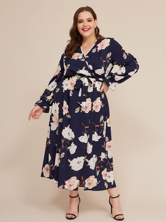 Floral Printed Wrap Split Maxi Dress