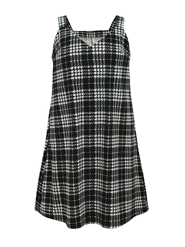Corduroy Plaid Pocket Cami Dress