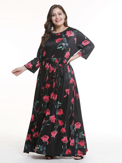 Floral Printed Belt Maxi Dress