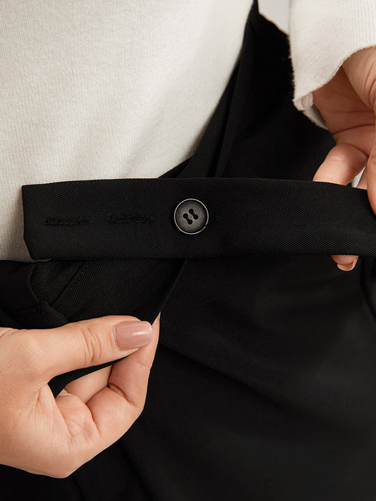 Solid Elastic Waist Pocket Suspender Pants