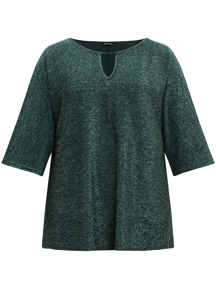 Glitter Keyhole Batwing Sleeve Blouse