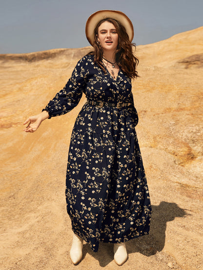 Ditsy Floral Surplice Neck Dress Without Belt