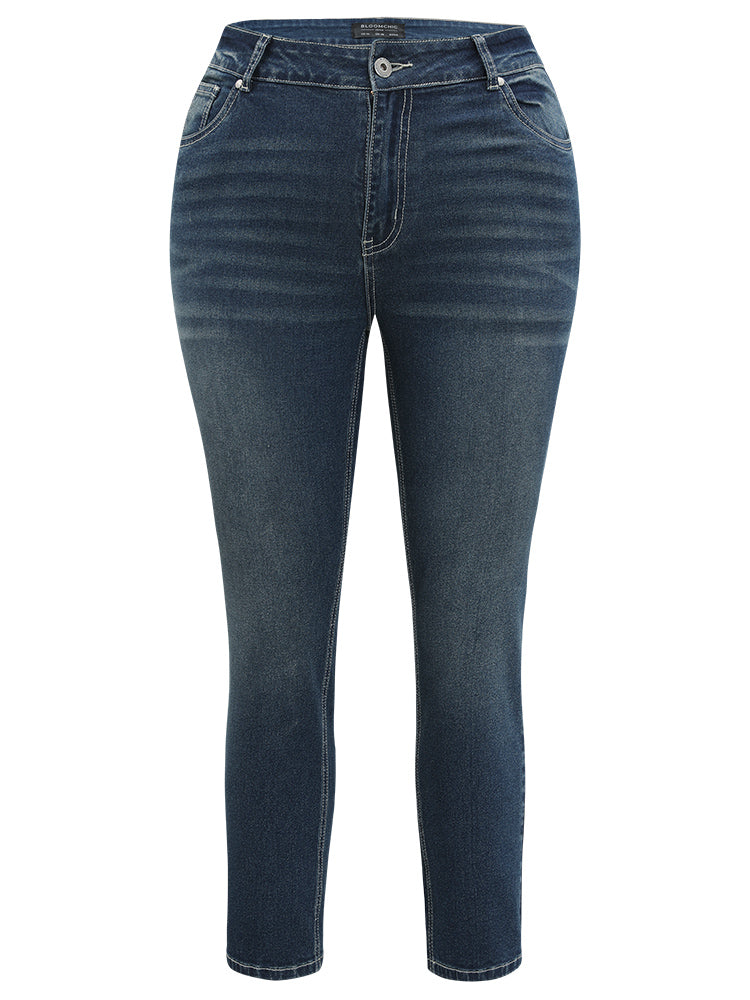 Solid High Rise Pocket Dark Wash Jeans