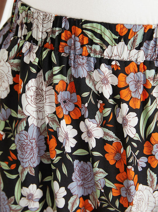 Bandana Print Pocket Ruffle Hem Lace Skirt